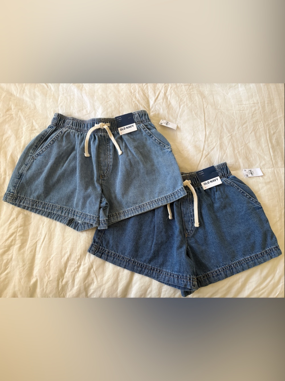 Old Navy Light Blue and Dark Blue Denim Drawstring Shorts Duo